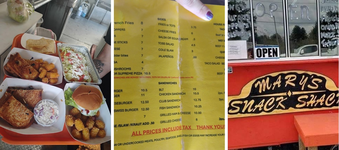 Mary's Snack Shack Menu