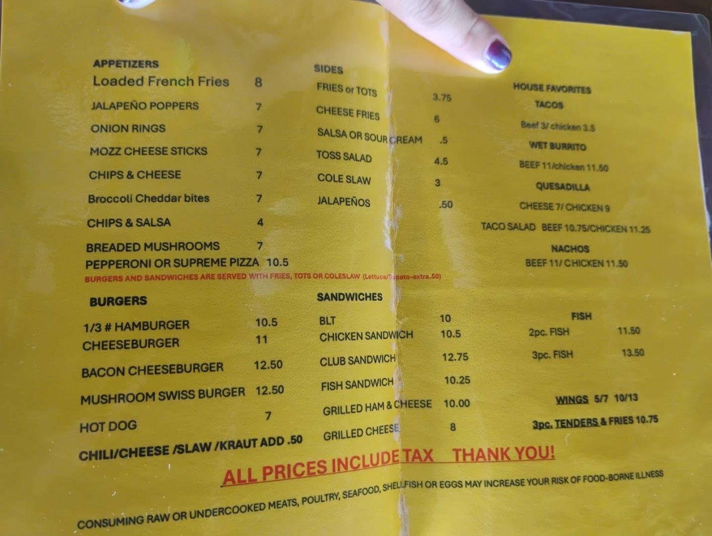 Mary's Snack Shack Menu
